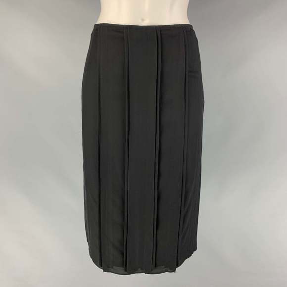YVES SAINT LAURENT Black Silk Pleated Pencil Skirt - Picture 1 of 6